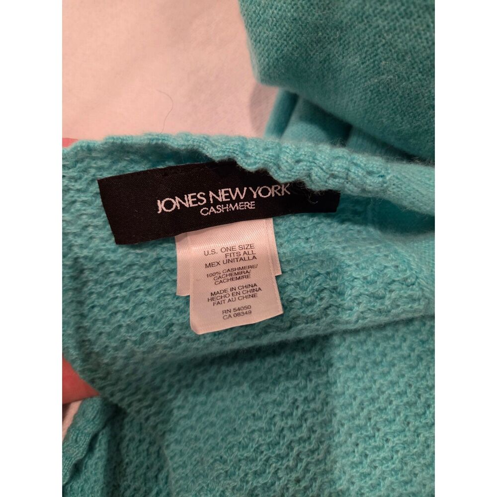 Jones New York 100% Cashmere Scarf Teal Turquoise Blue OS - Picture 2 of 5